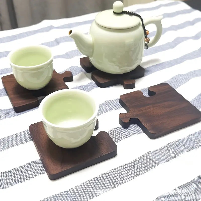 Puzzle Shaped Solid Wood Tea Coaster in Black Walnut