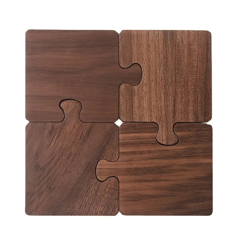 Puzzle Shaped Solid Wood Tea Coaster in Black Walnut