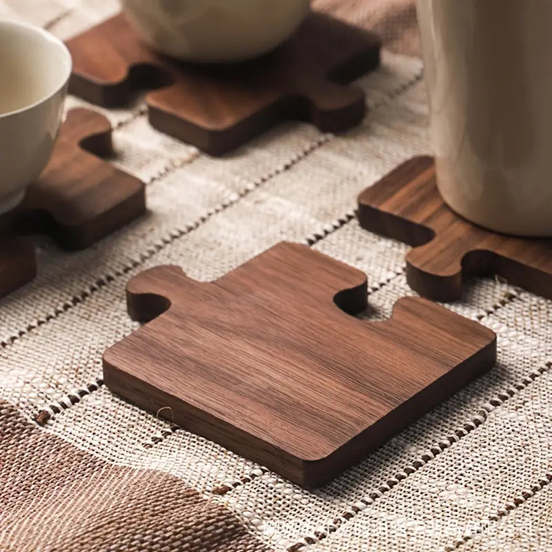 Puzzle Shaped Solid Wood Tea Coaster in Black Walnut